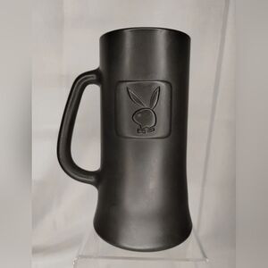 Vintage 70s Playboy Glass Satin Black Mug 15 oz Stein Cup Retro Bar Bunny Logo